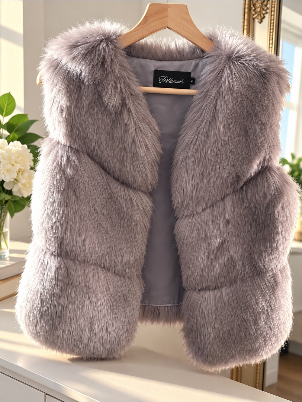 Gray Lavender Faux Fur Vest – Plush & Luxurious Layered Sleeveless Jacket